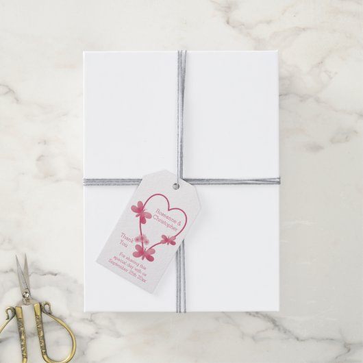 Trouwcadeau Labels Roze Hart en Vlinders Cadeaulabel (Met Touw)