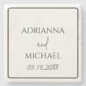 Trouwcadeau naam en datum van het bruidspaar stenen onderzetter (Voorkant)
