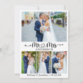 Trouwcalligrafie Hart Meneer en Mevrouw 4 Foto Bedankkaart (Voorkant)