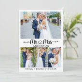 Trouwcalligrafie Hart Meneer en Mevrouw 4 Foto Bedankkaart (Staand voorkant)