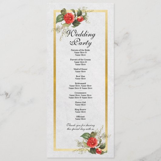 Trouwceremonie Details Kerstmenu Rood Goud Programma (Achterkant)