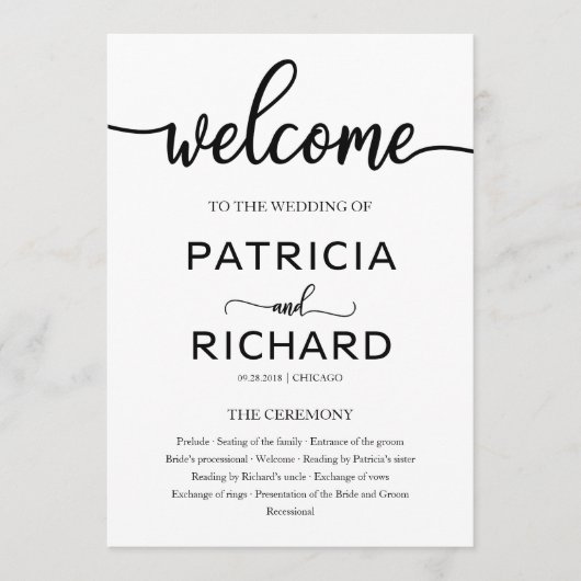 Trouwceremonie Volgorde van Service Programma Chic (Voorkant)
