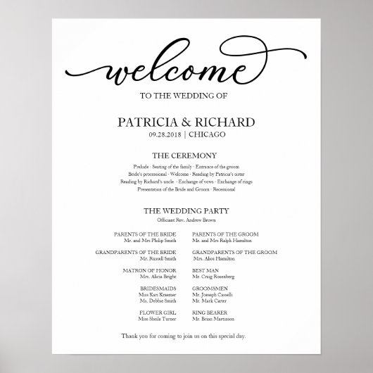 Trouwceremonieprogramma Chic Script Poster (Voorkant)