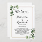 Trouwceremonieprogramma met gouden lijst en groen kaart (Voorkant / Achterkant)