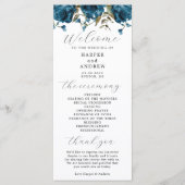 Trouwceremonieprogramma met marineblauw bloemmotie programma (Voorkant)