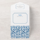 Trouwchintz Blauw & Wit Bloemen Uitnodigen & RSVP All In One Uitnodiging (Buitenkant)