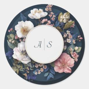Trouwcirkel met bloemen in de kleuren stormachtig ronde sticker