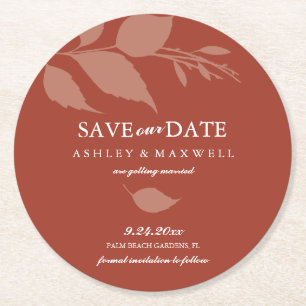 Trouwcoaster Save The Date Terracotta Ronde Kartonnen Onderzetter