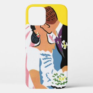 Trouwdag, bruid en bruidegom pasgetrouwd kussen iPhone 12 hoesje