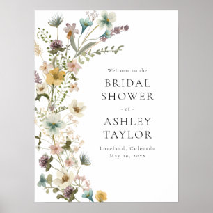 Trouwdag Bruidsshower Welkomstbord met Bloemen Poster