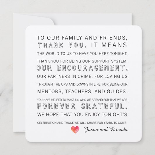 Trouwdag Dank u kaarten | Waterverf hart (Voorkant)