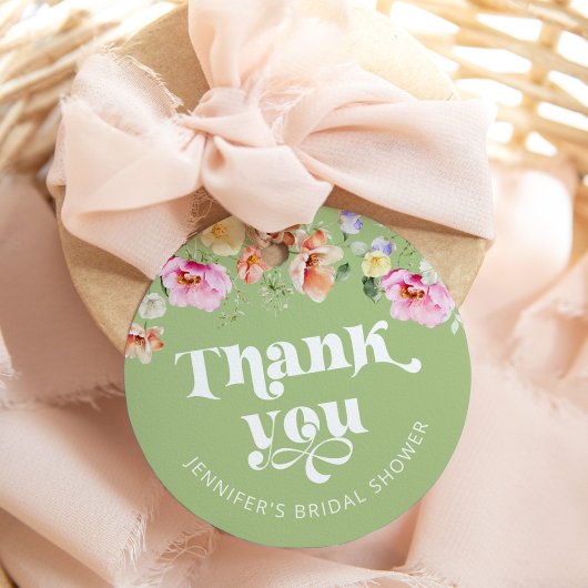 Trouwdag dankjewel in wilde bloem salie groen bedankjes labels