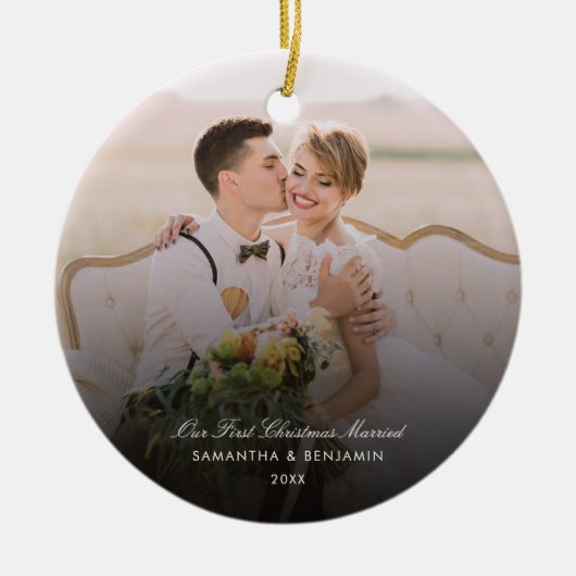 Trouwdag Fotoscript Koppels Vakantie aandenken Keramisch Ornament (Voorkant)