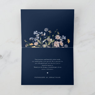 Trouwdag in een Navy Lente Wilde Bloemenweide Tuin Bedankkaart