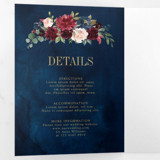 Trouwdag in Navyblauw Blush Waterverf Goud Geometr Drieluik Aankondiging (Binnenzijde eerst)