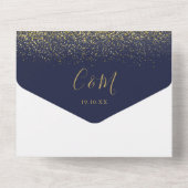 Trouwdag in Navyblauw en Goud Glitter Schrift All In One Uitnodiging (Achterkant)