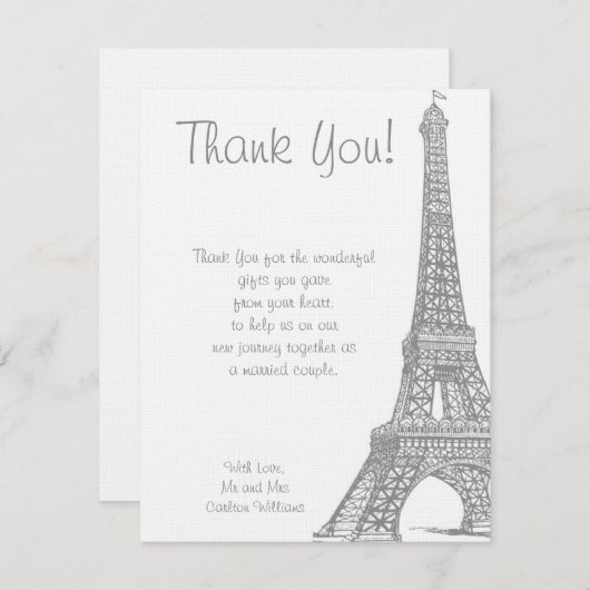 Trouwdag in Parijs Flat Bedankkaartje Bedankkaart (Voorkant / Achterkant)
