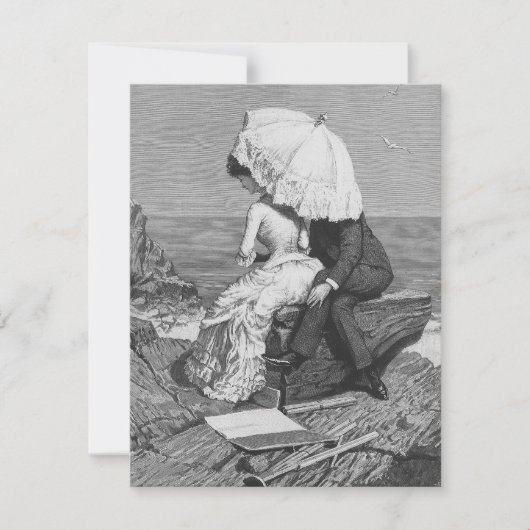 Trouwdag in retro-stijl, pasgehuwden aan het stran kaart (Voorkant)