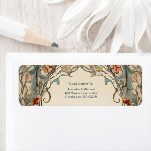 Trouwdag in Vintage Floral Art Nouveau-stijl Etiket
