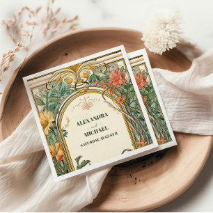 Trouwdag in Vintage Floral Art Nouveau-stijl Servet