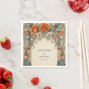 Trouwdag in Vintage Florale Art Nouveau-stijl Servet