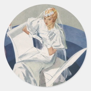 Trouwdag in vintage stijl, bruid in Art Deco stijl Ronde Sticker