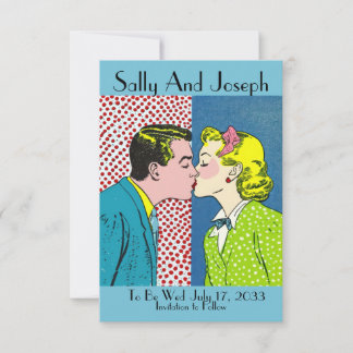 Trouwdag in vintage stijl Save the Date, Pop art 5 Date