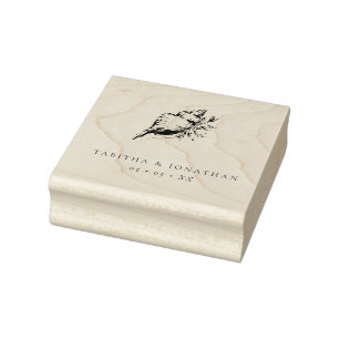 Trouwdag met Vintage Bloemen Schelp Rubberstempel