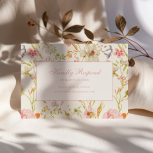 Trouwdag met vintage bloemenpatroon RSVP kaartje