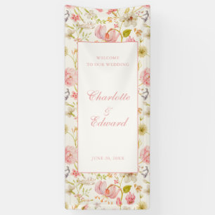Trouwdag met vintage bloemenpatroon spandoek