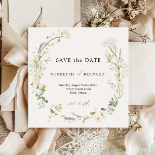 Trouwdag met vintage rustieke wilde bloemen save the date