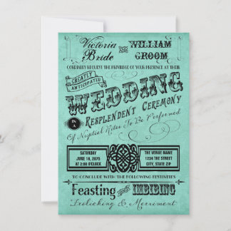 Trouwdag met vintage typografie in Tealblauw Kaart