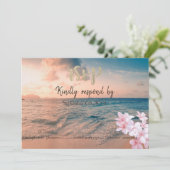 Trouwdag op Sunset Beach, Plumeria RSVP Kaart (Staand voorkant)