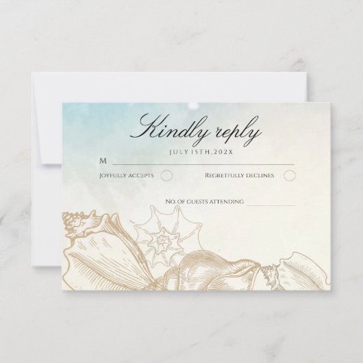 Trouwdag op zee Blauw zomerstrand bruiloft RSVP Kaartje (Voorkant)
