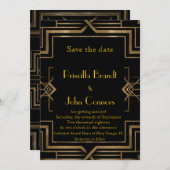 Trouwdag, Save the Date, zwart & goud, Gatsby-tijd Kaart (Voorkant / Achterkant)