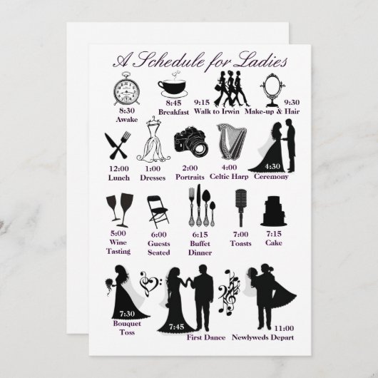 Trouwdagprogramma voor bruidsmeisjes programma (Voorkant / Achterkant)