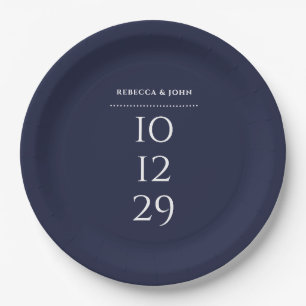Trouwdatum bruiloft in Navy Blue Minimalistisch Papieren Bordje