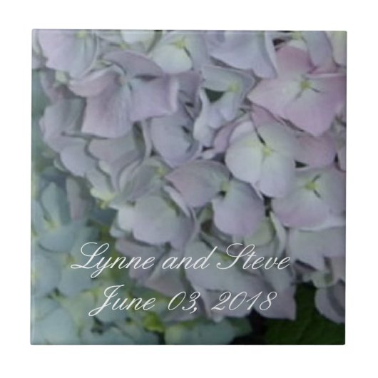 Trouwdatum in mauve Hydrangea Tegeltje (Voorkant)