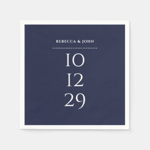 Trouwdatum Navy Blauw Minimalistisch Servet