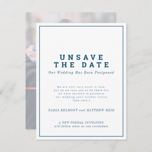 Trouwdatum niet langer geldig, wijziging van plan save the date (Voorkant / Achterkant)