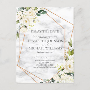 Trouwdatum Uitstel Witte Bloemen Geometrisch Aankondigingskaart
