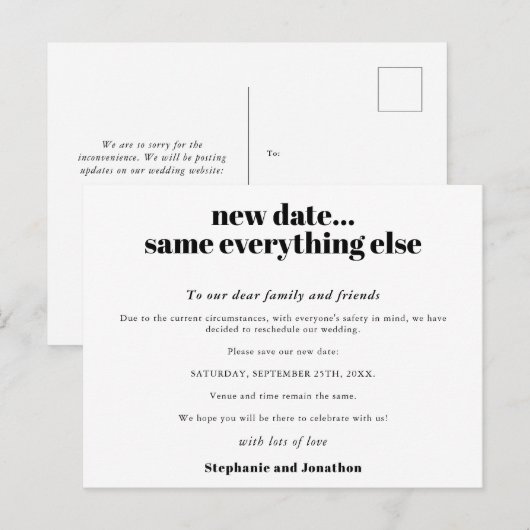 Trouwdatum veranderd, rest blijft hetzelfde aankondigingskaart (Voorkant / Achterkant)