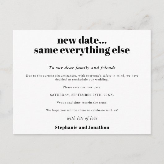 Trouwdatum veranderd, verder alles bij het oude aankondigingskaart (Voorkant)