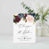 Trouwdatum Wijzigen Burgundy Blush Navy Bloem Briefkaart (Staand voorkant)