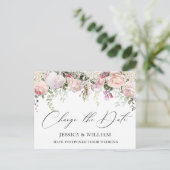Trouwdatum Wijzigen Elegante Roze Rozen Briefkaart (Staand voorkant)