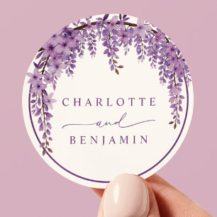 Trouwdecoratie met Gebogen Tak Wisteria Bloemen Ronde Sticker