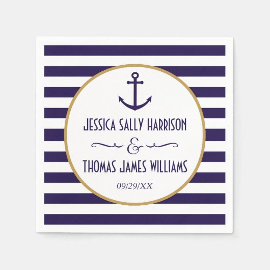 Trouwdecoratie Nautische Marine & Witte Anker Stre Servetten (Voorkant)