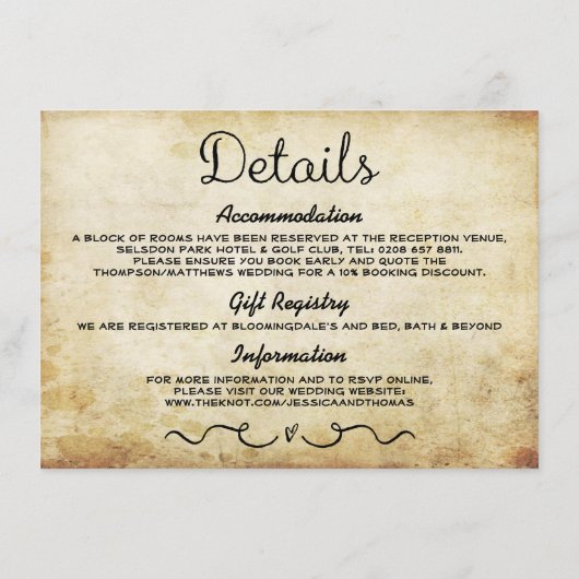 Trouwdetail Insert Kaart |  Antiek (Achterkant)
