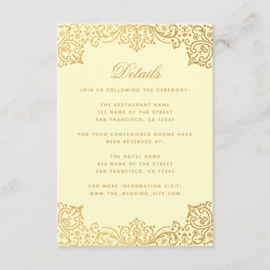 Trouwdetails Elegant Gold Cream Antiek Informatiekaartje (Voorkant)