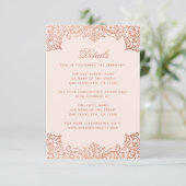 Trouwdetails Elegant Roze Rose Goud Antiek Informatiekaartje (Staand voorkant)